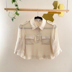 DOO.RI Beige Military Cargo Cropped Textured Shirt
